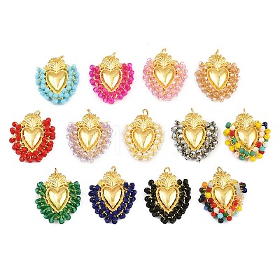 Alloy & Glass Seed Beaded Pendants GL-CBA96FD-01G-1