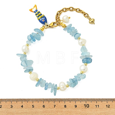 Brass Enamel Fish Charm Bracelets BJEW-JB14062-02-1