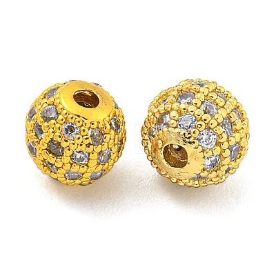 Round Brass Micro Pave Cubic Zirconia Beads ZIRC-N016-01G-6MM-1