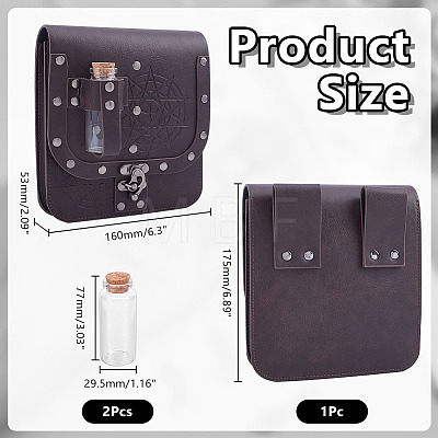 Rectangle PU Leather Medieval Waist Belt Bag with 2Pcs Glass Potion Bottles AJEW-WH0696-575A-1