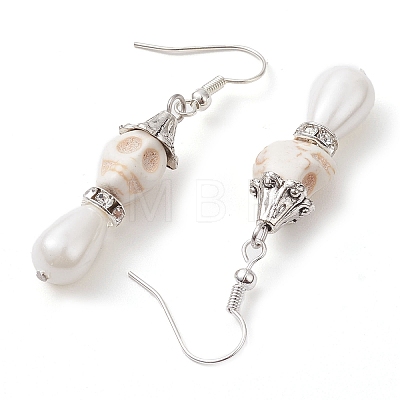 Synthetic Turquoise and Shell Pearl Skull Dangle Earring EJEW-TA00447-1