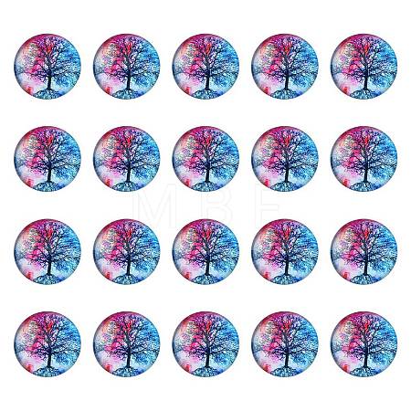 Half Round/Dome Tree Pattern Glass Flatback Cabochons for DIY Projects GGLA-YW0001-14B-1