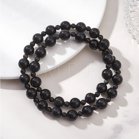 Natural Obsidian Beaded Stretch Bracelets for Women Men BJEW-JB13006-02-1