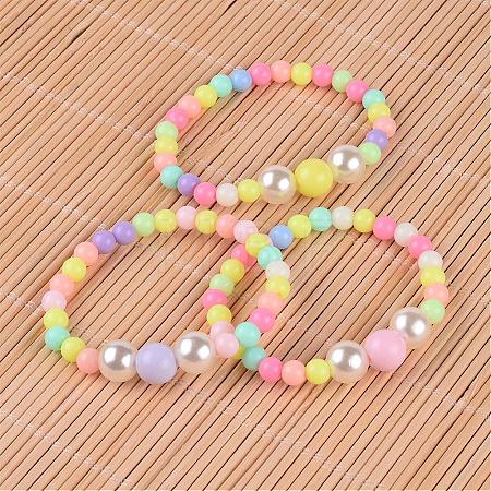 Round Opaque Acrylic Beaded Stretch Kids Bracelets BJEW-JB02306-1