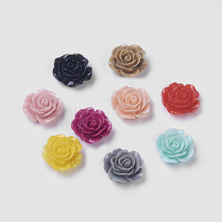 Mixed Color Flat Back Flower Resin Cabochons X-RESI-I011-M-1