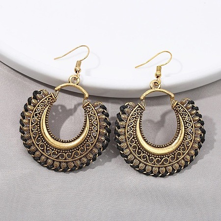 Bohemian Style Alloy & Cotton Cord Dangle Earrings FS-WGA9B48-01-1