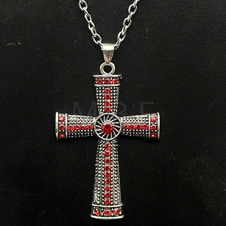 Platinum Alloy Rhinestone Cross Pendant Necklaces LS-NX3454-9-1