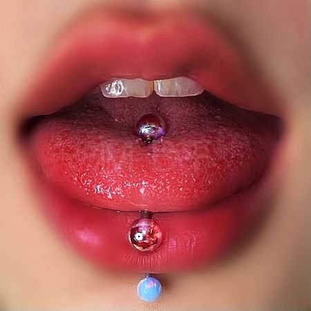 304 Stainless Steel with Acrylic Round Ball Straight Barbell Tongue Rings FS-WG99CB2-04-1