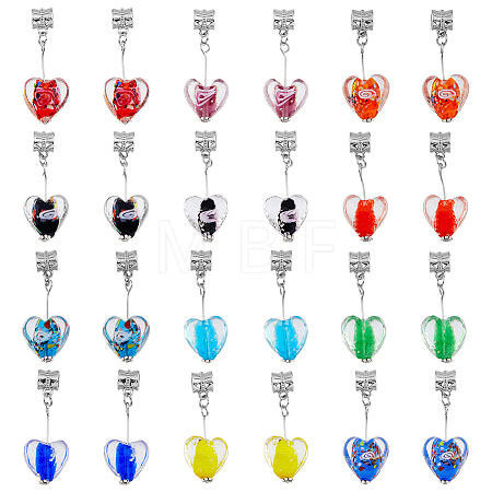 24Pcs 12 Colors Handmade Luminous Lampwork European Dangle Charms PALLOY-AB00087-1