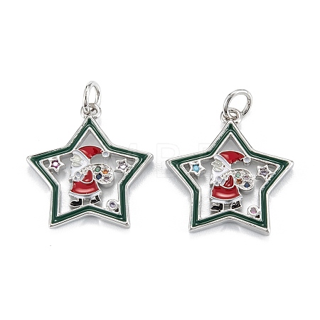 Christmas Themed Brass Micro Pave Cubic Zirconia Pendants X-ZIRC-L101-05P-1
