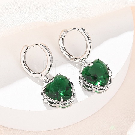 Valentine's Day Heart Brass & Glass Hoop Earrings EJEW-Z164-23P-04-1