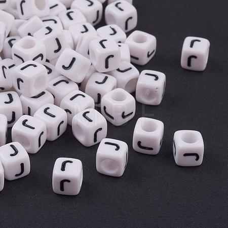 6MM Letter J White Letter Acrylic Cube Beads X-PL37C9308-J-1