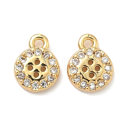 Brass Micro Pave Cubic Zirconia Flat Round Button Charms KK-A281-02G-1