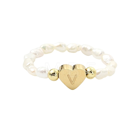 Natural Freshwater Pearl & 304 Stainless Steel Bead Finger Rings RJEW-FS00001-22-1