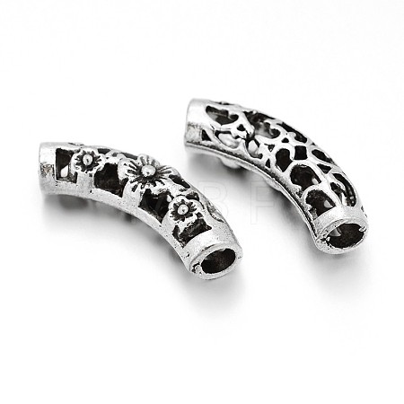 Hollow Tibetan Style Alloy Curved Tube Beads PALLOY-J589-01AS-1