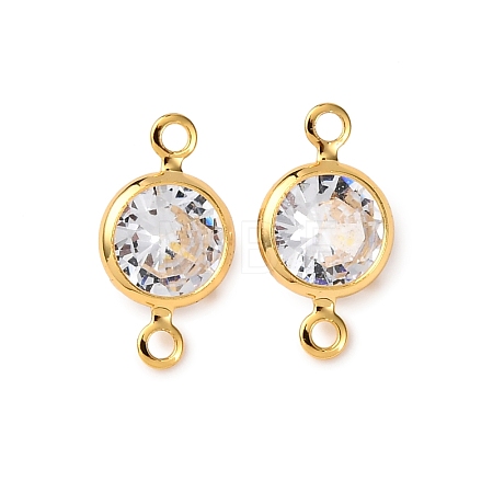 Brass Pave Clear Cubic Zirconia Connector Charms KK-Z121-06G-05-1