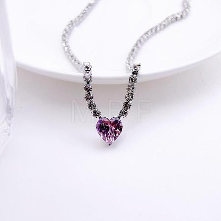 Brass Pave Cubic Zirconia Heart Pendant Tennis Necklaces FS-WGB48C6-01-1