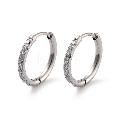 316 Surgical Stainless Steel Pave Clear Cubic Zirconia Hoop Earrings Women LS-EJEW-A109-01C-P-1