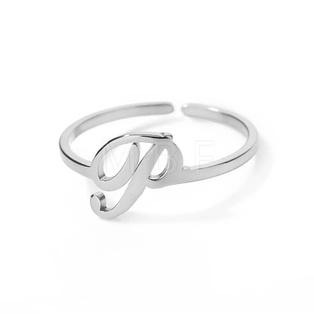 Adjustable 201 Stainless Steel Letter Open Cuff Rings for Women FS-WG61269-42-1