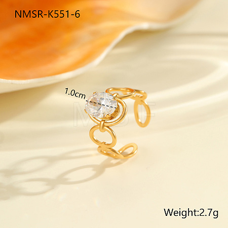 304 Stainless Steel Pave Clear Cubic Zirconia Cuff Open Rings FS-WG263B4-06-1