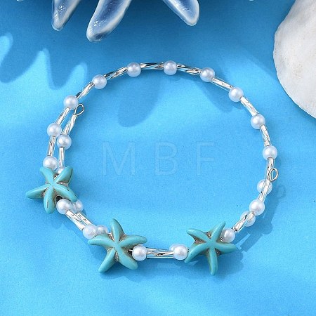 Synthetic Turquoise Beaded Bangles BJEW-JB11588-01-1