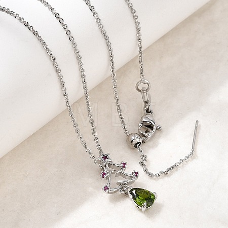 Christmas Tree Brass Micro Pave Cubic Zirconia Pendants Necklaces NJEW-L468-01P-B02-1
