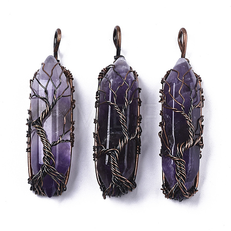 Natural Amethyst Big Wire Wrapped Pointed Pendants G-T133-R02C-1