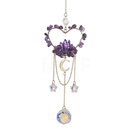 Natural Amethyst Chip Beads with Brass Finding Pendant Decorations HJEW-JM01815-03-1