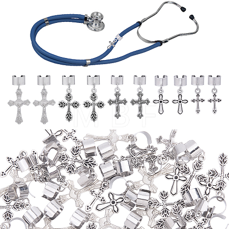 40Pcs 5 Style Cross Alloy Stethoscope Pendant Decorations HJEW-ME00140-1