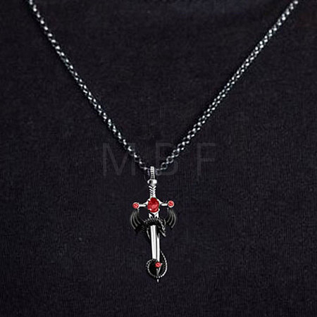 Alloy & 201 Stainless Steel & Rhinestone Dinosaur Wrapped Sword Pendant Necklaces for Men FS-WGFE8C1-02-1