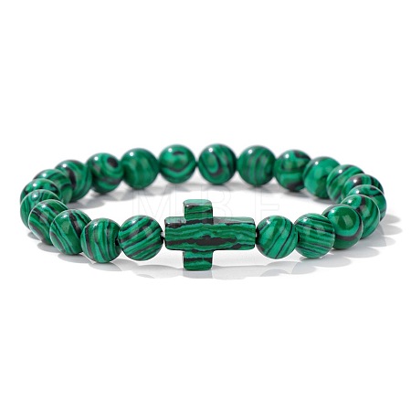 Synthetic Malachite Round Beads Stretch Bracelets LS-YG0612-13-1