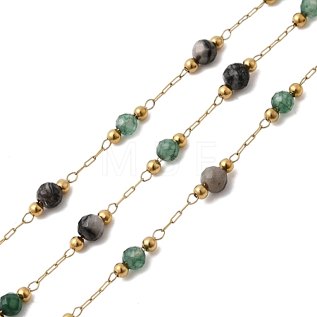 Handmade Natural Indian Agate & Synthetic Howlite & 316 Stainless Steel Round Link Chains CHS-L033-07G-02-1