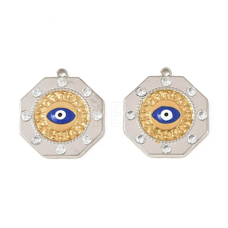 Two Tone 304 Stainless Steel Enamel & Rhinestone Pendants STAS-L314-04GP-1