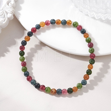 Natural Green Jade Imitation Tourmaline Beaded Stretch Bracelets for Women Men BJEW-JB13468-1