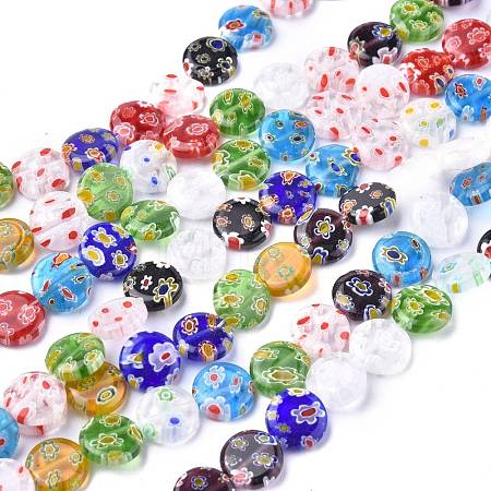 Flat Round Handmade Millefiori Glass Beads Strands LK-R004-62-1