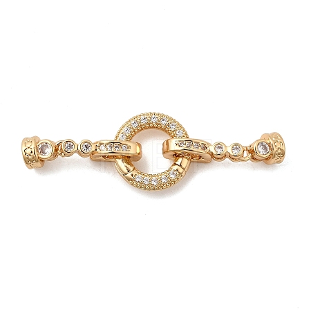 Brass Micro Pave Clear Cubic Zirconia Fold Over Clasps KK-B189-01G-1