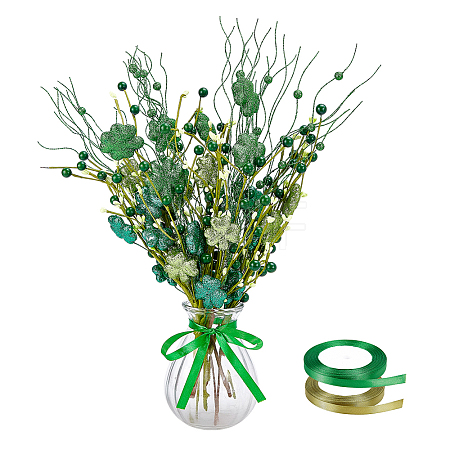 8Pcs 2 Styles Silk Cloth Artificial Clover Cuttings AJEW-OC0015-61-1