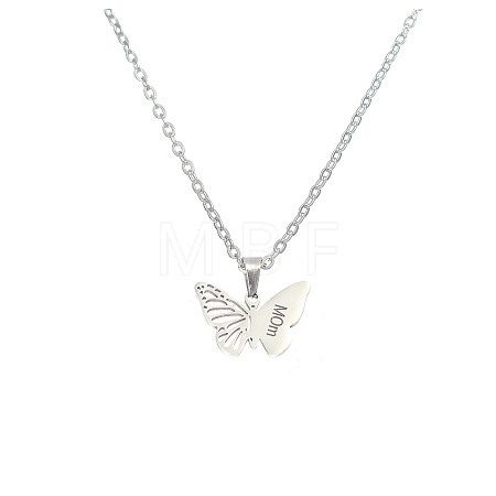 Mother's Day 304 Stainless Steel Filigree Butterfly Engraved Mum Pendant Necklaces for Women FS-WG8B29F-04-1