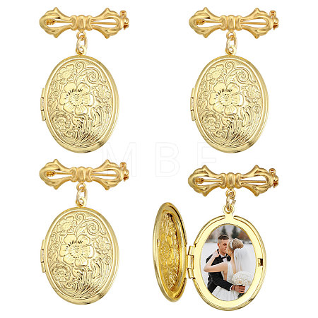 4Pcs Brass Locket Pendant Brooch for Wedding Photo JEWB-CA00012-1