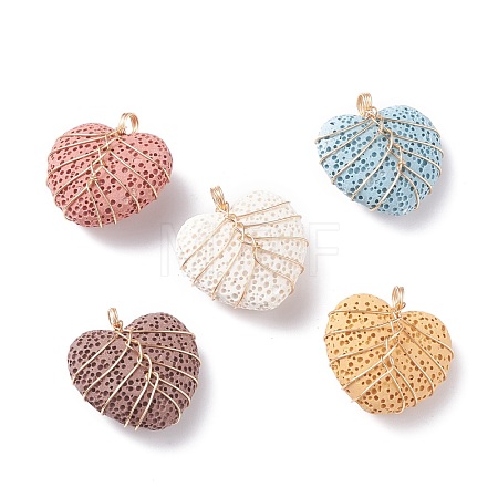 Unwaxed Natural Lava Rock Beads Pendants PALLOY-JF01302-1
