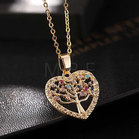 Colorful CZ Heart-shaped Tree of Life Pendant Necklace for Women ST4153547-1