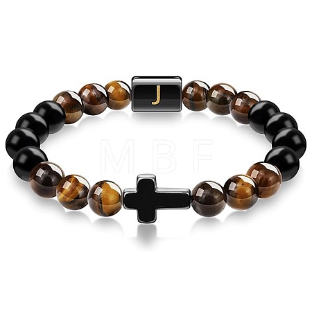 8MM Natural Tiger Eye and Matte Black Obsidian Round Beaded Stretch Bracelets SL9862-10-1