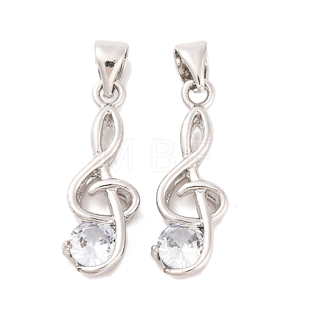 Musical Note Real Platinum Plated Brass Cubic Zirconia Pendants ZIRC-R014-09-1