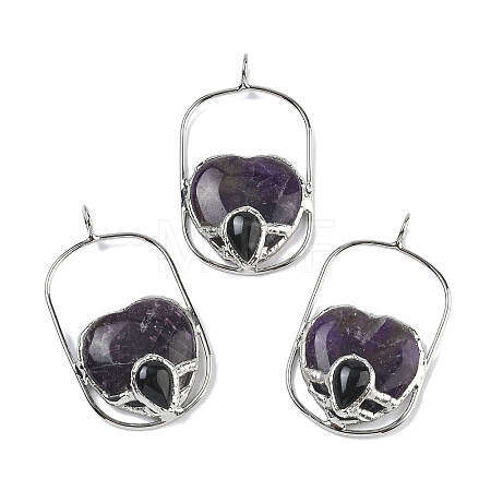 Natural Amethyst & Obsidian Big Pendants G-Z142-01P-A02-1