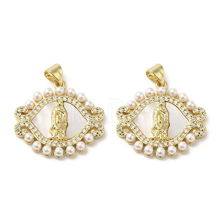 Brass Pave Shell Pendants KK-I708-16Q-G-1
