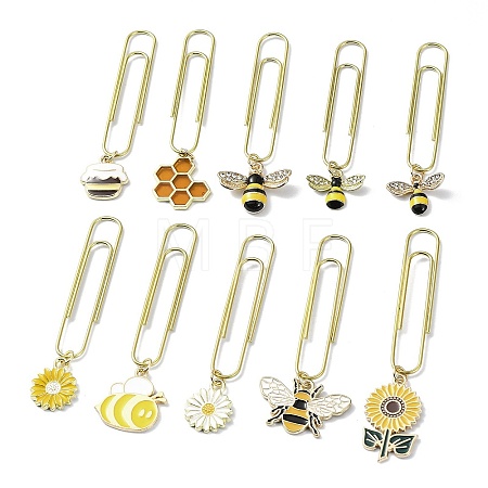 Bees Flower Alloy Enamel Pendant Bookmarks AJEW-JK00307-1