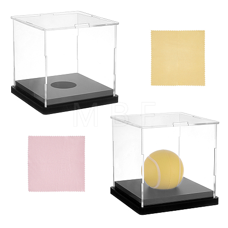 Transparent Acrylic Sport Ball Display Cases with Black Base ODIS-WH0030-300-1