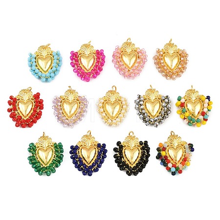 Alloy & Glass Seed Beaded Pendants GL-CBA96FD-01G-1