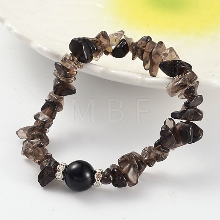 Chips Natural Smoky Quartz Beaded Stretch Bracelets BJEW-JB02131-05-1