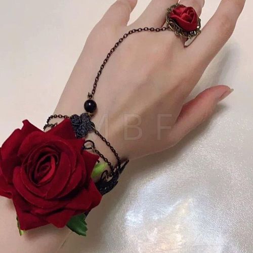 Gothic Style Retro Alloy Lace Flower Link Rings Bracelets for Women WG15940-01-1